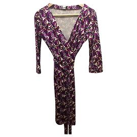 Diane Von Furstenberg Vestido de seda jersey wrap Multicor Roxo