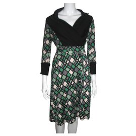 Diane Von Furstenberg-Robe portefeuille en jersey de soie Zerlinda-Noir,Multicolore,Vert
