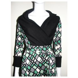 Diane Von Furstenberg-Robe portefeuille en jersey de soie Zerlinda-Noir,Multicolore,Vert