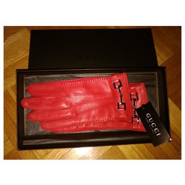 Gucci-GUCCI Handschuhe rote Lederhandschuhe mit Silber-Rot