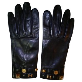 Hermès-HERMÈS  gloves  with “H”-Patch-Black