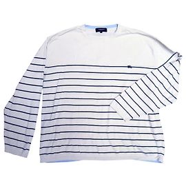 Pull Burberry en coton beige à rayures bleues XXXL Beige