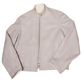 Veste cuir Hermès réversible Gris Blanc cassé
