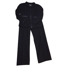 set Chanel jacket / pants in wool and silk Black