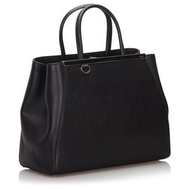 Fendi-Fendi Black Medium 2Jours Leather Satchel-Black