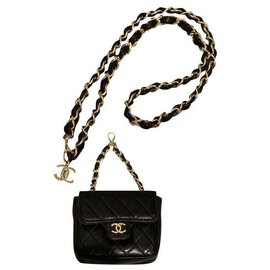 Chanel-Chanel vintage 1990s Micro Mini cinturón acolchado de piel de cordero-Negro