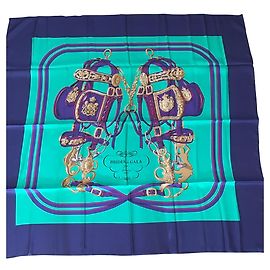 Hermès xale de seda "noivas de gala" Azul marinho