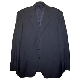 Corneliani-CORNELIANI Linea Sartoria Chaqueta / Blazer de traje gris de lana y seda, tamaño 58-Gris antracita