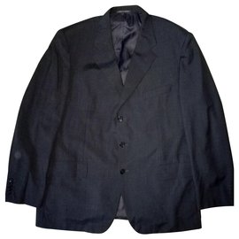 Corneliani-CORNELIANI Linea Sartoria Chaqueta / Blazer de traje gris de lana y seda, tamaño 58-Gris antracita