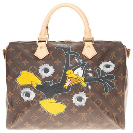 Louis Vuitton-COME NUOVO - Speedy Bag 30 con cinturino personalizzato in tela con monogramma Duck Hunting di PatBo-Marrone