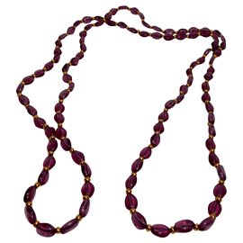 Autre Marque-Necklace vintage necklace  1 m long with amethyst beads-Red