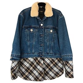 Maje Jeansjacke mit Schachbrettmuster hellblau Hellblau