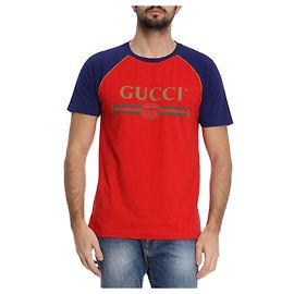 CAMISETA DE ALGODÓN ESTAMPADO GUCCI A ESTRENAR Roja Azul