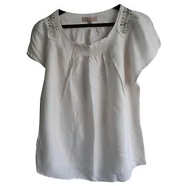 Blusa Sandro de linho e algodão bordada Creme Creme