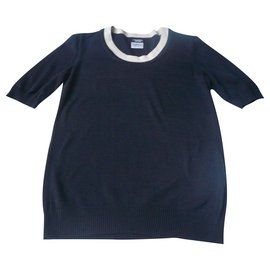 Chanel-CHANEL UNIFORM Navy Top de manga curta TM-Azul marinho