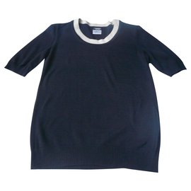 Chanel-CHANEL UNIFORM Navy Short Sleeve Top TM-Navy blue