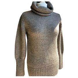 Pollini Pull col roulé neuf,  T unique, marron avec fil doré Taupe