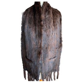 Autre Marque Sciarpa in visone marrone con frange Marrone