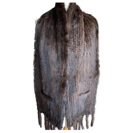 Autre Marque-Brown mink scarf with fringes-Brown