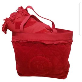 Chanel-Lot cabas Chanel + serviette neuf-Rouge