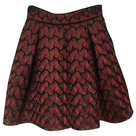 Maje Midi Rock aus Spitze Schwarz Rot Schwarz Rot Mehrfarben Bordeaux