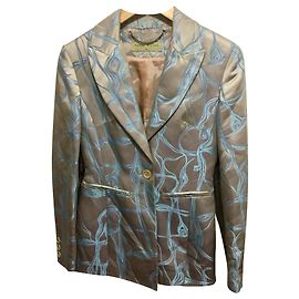 Karen Millen Hellgoldener Longline Blazer Golden Metallisch Hellblau
