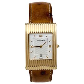 Boucheron watch "Reflet" model in yellow gold on leather. Big model. Other