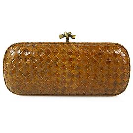 Bottega Veneta intrecciato weaven Clutch Bag aus Schlangenleder in messingfarben Braun