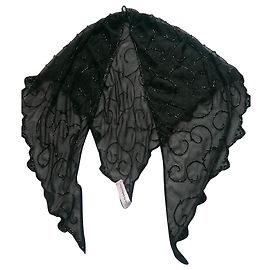 Estola triangular Escada de seda y perlas negras Negro