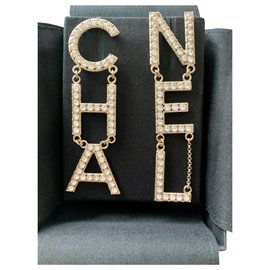 Chanel-Pendientes CHA NEL Crystal Logo-Dorado