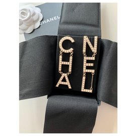 Chanel-Brincos com logotipo de cristal CHA NEL-Dourado