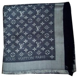 Louis Vuitton-Xaile azul da sarja de Nimes do monograma-Azul