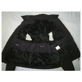 Gianfranco Ferré-GIANFRANCO FERRE - warm winter sherpa fleece lined black jacket, size L-Black