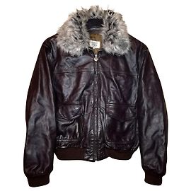 ARMANI Junior - Typ G-1 Jungen Pilot Bomber Lederjacke, Abnehmbarer Kragen, Größe 42 Braun