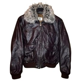 Armani-ARMANI Junior - Type G-1 Boy's Pilot Bomber Leather Jacket, Removable collar, size 42-Brown