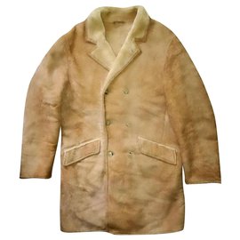 Hugo Boss-BOSS Hugo Boss beige / camel JABA leather fur coat, size 52-Beige