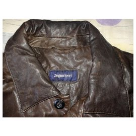 Ermenegildo Zegna-ZEGNA SPORT 3/4 Tour Master Lawndale Brown Leather Motorcycle Biker Jacket, Size M-Brown