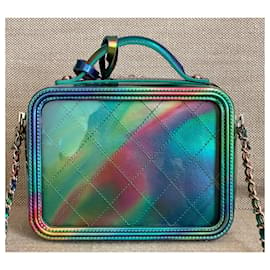 Chanel-Small Green PVC Vanity Case with Rainbow Patent Leather-Green