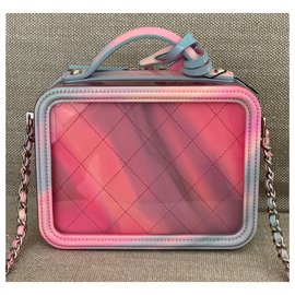 Chanel-Piccola custodia in PVC rosa con vernice arcobaleno-Rosa