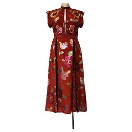 Burberry Prorsum RARO BORBOLETA PRORSUM RUNWAY SEDA CRÊPE DE CHINE, VESTIDO FLORAL FIL COUPÉ E PYTHON Vermelho