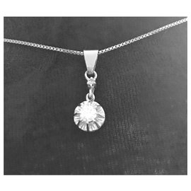 Autre Marque-Vintage beau pendentif diamant sur or gris et sa chaine-Argenté