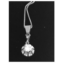 Autre Marque-Vintage beautiful diamond pendant on gray gold and its chain-Silvery