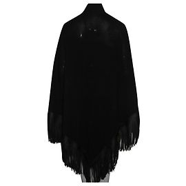 Ralph Lauren Wool fringe cape Black