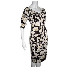 Vestido Diane Von Furstenberg Kitt de seda floral Marrom Cru