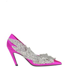 Balenciaga-BALENCIAGA Jewel application satin pumps-Pink
