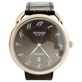 Hermès-AUTO ARCEAU 40 BLACK CROCO-Silvery,Dark grey