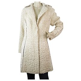 Nina Ricci Off White Ecru Wool Blend Boucle Gold Thread Button Front Coat sz 38 White
