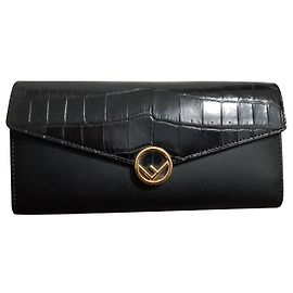 Fendi Black Crocodile Leather Wallet Black