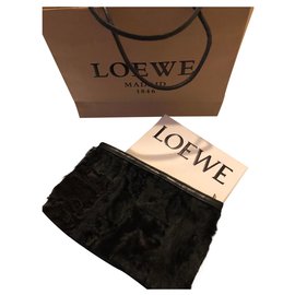 Loewe-leather pouch and astrakhan-Black