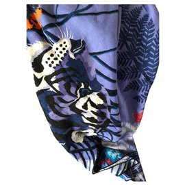 Hermès-Hermès Tyler shawl 140 cm cashmere silk-Black,Blue,Orange